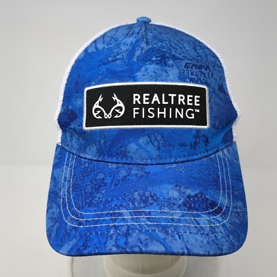 Realtree Fishing Fitted Trucker Hat Blue S/M Embroidered Mesh Back