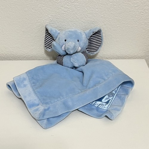 Carter's Blue Elephant Security Blanket Lovey Lovie Rattle Striped