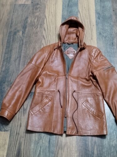Vintage Cabretta Jacket Mens 40R Angel Skin Leather By Grais Lined 1970s Hooded - Picture 1 of 16