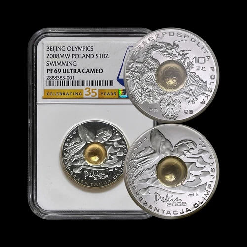 POLAND. 2008, 10 Zlotych, Silver - NGC PF69 - Beijing Olympics, Swimming