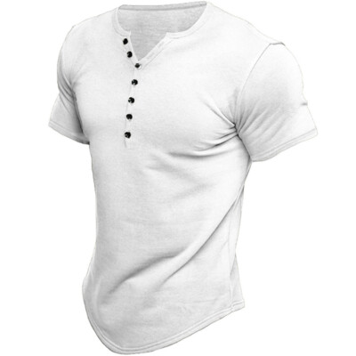 Herren-T-Shirt Mit Knopfleiste Kurzärmelig Lässig V-Ausschnitt Einfarbig Neu