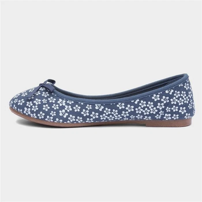 Lilley Drew Womens Navy Floral Ballerina Style Shoes  - Image 2 of 4