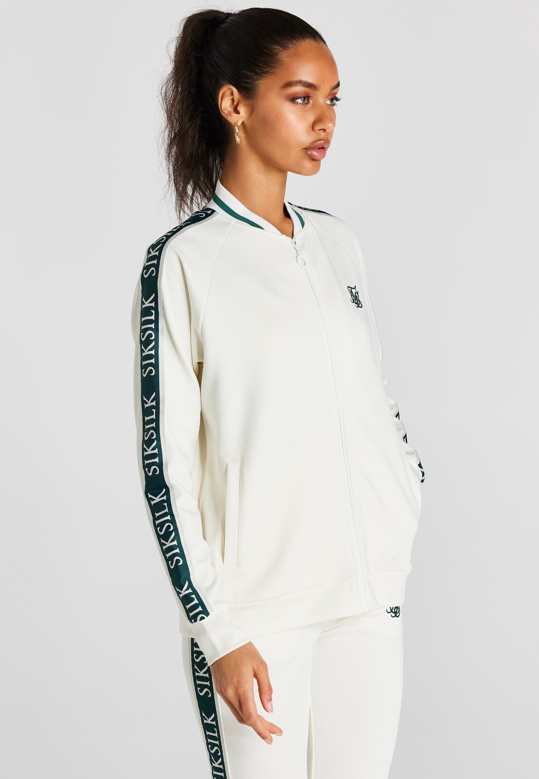 SikSilk Womens Ecru Luxe Club Tape Bomber UK12 Medium