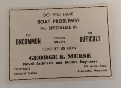 1963 George E. Meese Naval Architects & Engineers Advertisement Annapolis, Maryl