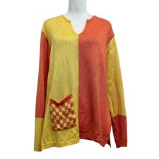 Fia Italia Vintage Hand Woven Orange  Yellow Colorblock Sweater sz L Dopamine