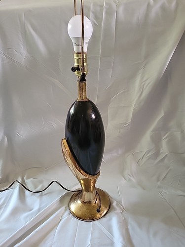 Vintage Art Deco Revival Egg Shaped Enameled Metal And Brass Lamp - Picture 3 of 10
