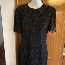 womens vintage Lawrence Kazar black silk beaded dress size PM