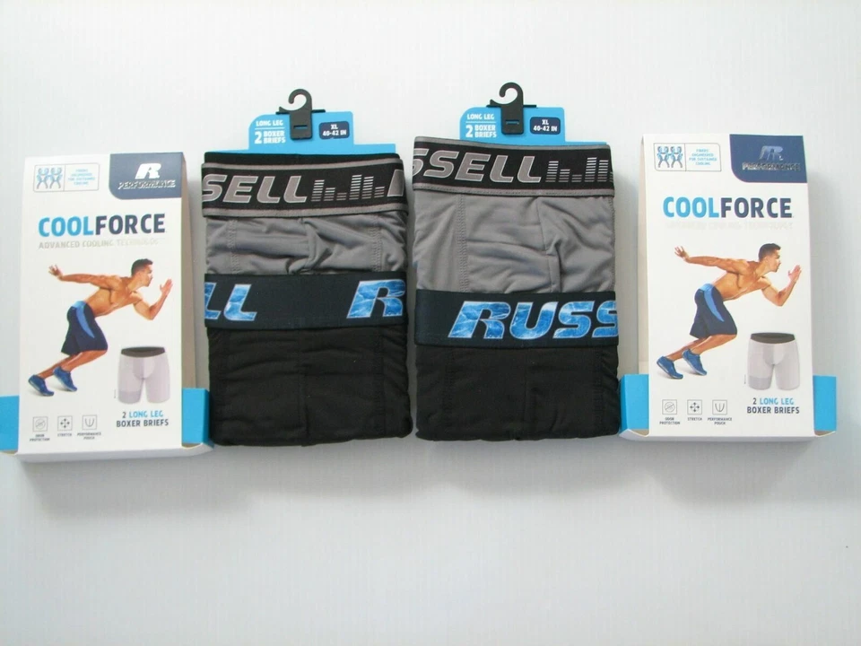 4 Pares Calzoncillos Boxer Rendimiento Cool Force Ropa Interior Pierna Larga XL 40-42" Russell  Foto 2 de 4