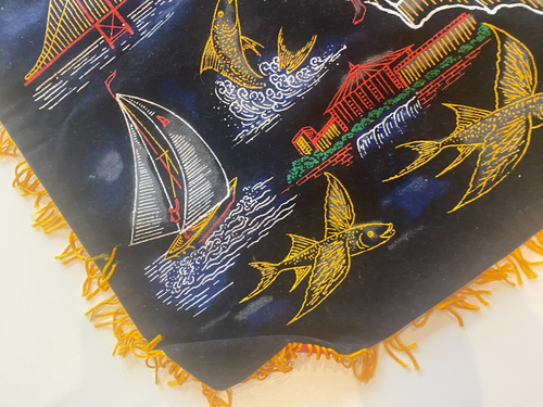 Souvenir Pillow Cover Black Velvet Vtg 1960s Japan California Hollywood San Fran - Picture 4 of 7
