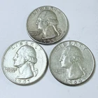 WASHINGTON SILVER QUARTERS LOT OF 3. 90% SILVER CIRCULATED COINS FREE SHIP #8653