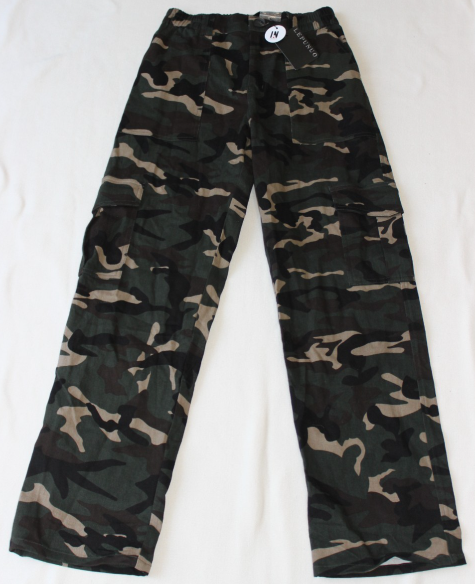 NWT Lepunuo Women's Cargo Pants Size S Camouflage Wide Leg Y2K Stretch
