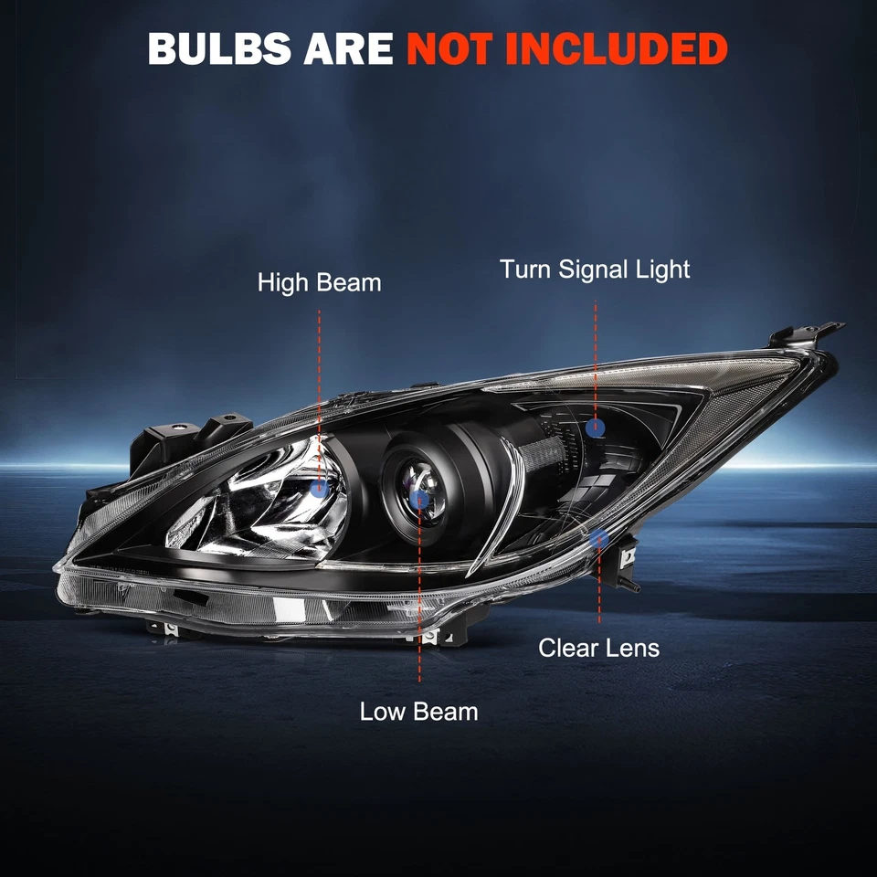 Conjunto de faróis pares para Mazda 3 carcaça preta 2.0L 2.5L 2010-2013 - Imagem 2 de 4