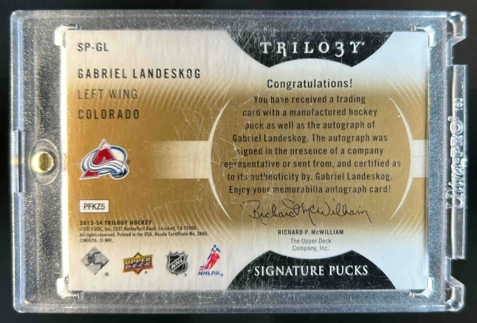 2013-14 Upper Deck Trilogy Gabriel Landeskog Signature Pucks Auto #SP-GL - Image 2 of 2