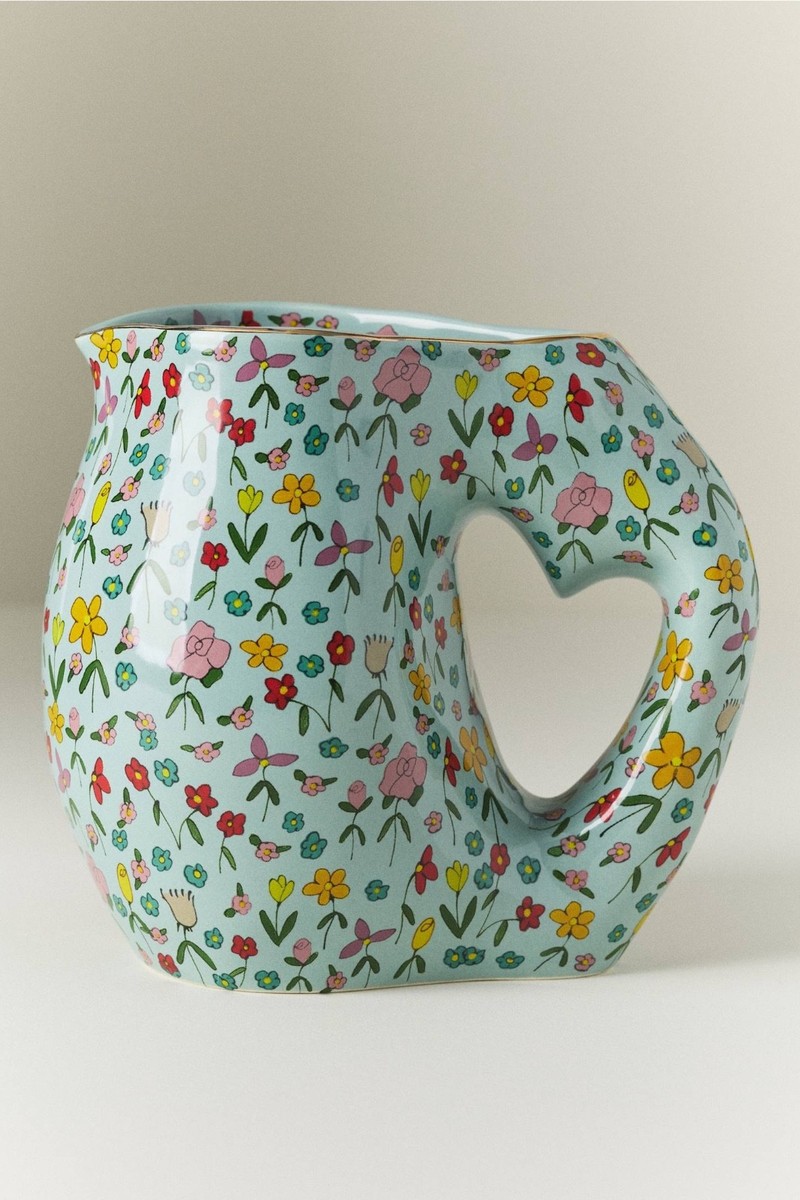 Anthropologie The Mud Fairy Blooming Hearts Stoneware Pitcher | eBay