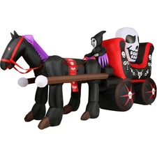 Haunted Hill Farm 6-Ft. Tall Inflatable Halloween Skull Carriage with LED Lig...