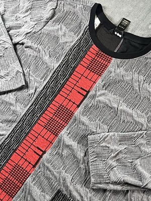 Ali Miles Top Women's Size 3X Wearable Art Tunic Gray Red Black Pullover Shirt