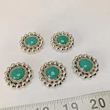 Signed 925 Sterling Silver & Green Stone 5pc Flower Button Covers Mexico 47.6g