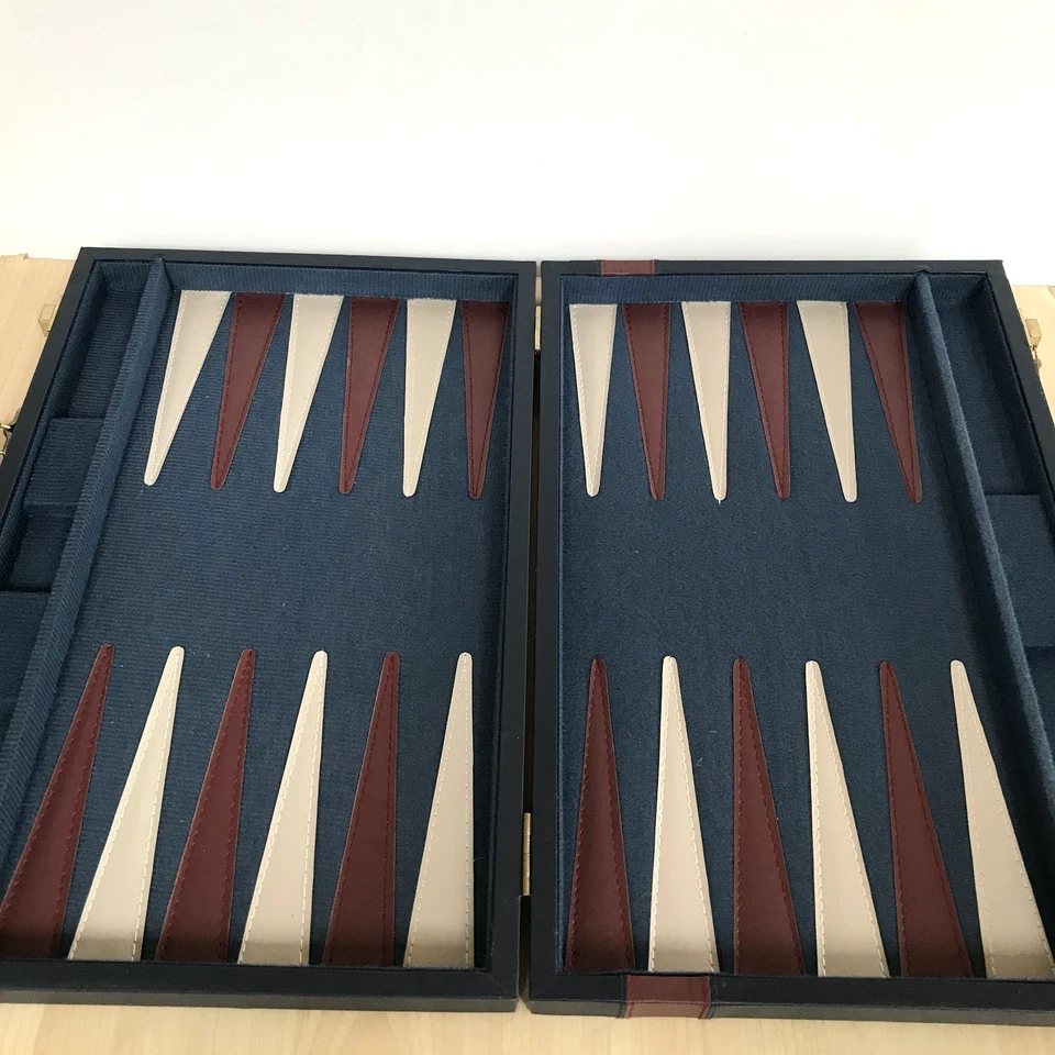 Backgammon Set in Navy Faux Leather Felt Lined Case 37x24cm Vintage Complete - Image 3 of 4