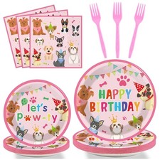 96 Pieces Dog Themed Birthday Party Decorations Puppy Party Tableware for Gir...