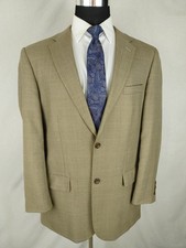 Joseph  Feiss Sport Coat Blazer Mens 44L Brown Check Olive Wool Jacket