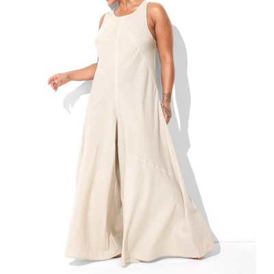 Victoria's Secret Beachwear Linen Wide-Leg Jumpsuit M *Vanilla Bean* NEW!