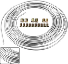 Anxingo 25 Ft. 3/16 OD Steel Brake Line Tubing Kit 3/16" x 25' with 16 Silver 