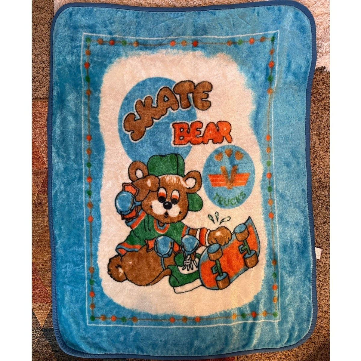 希少！クマLIMITED NAP BLANKET / KASHBEAR完売レア VTG Novatex Skate Bear Rare Minky Plush Blanket Teal Skateboarding