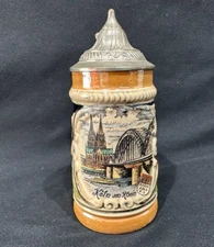DBGM Mini German Lidded Beer Stein Koln am Rehin Scene Mini Stein