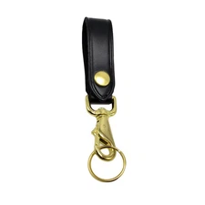 NEW DUTYMAN 2511 PLAIN BLACK Leather Key Strap BRASS SNAP, RING, CLASP