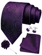 3.15"  8cm  Mens Tie and Lapel Pin Paisley Necktie Hankerchief Dark Purple
