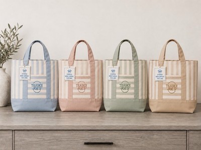 Trader Joe's Striped Pastel Mini Canvas Tote Bags 2026 Limited Edition Set Of 4