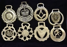 Lot of 8 Vintage English Brass Horse Medallions Saddle Harness Decorations