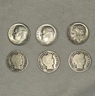 Lot Of 90% Silver Dimes Roosevelt And Barber Dimes 6 Total Dimes