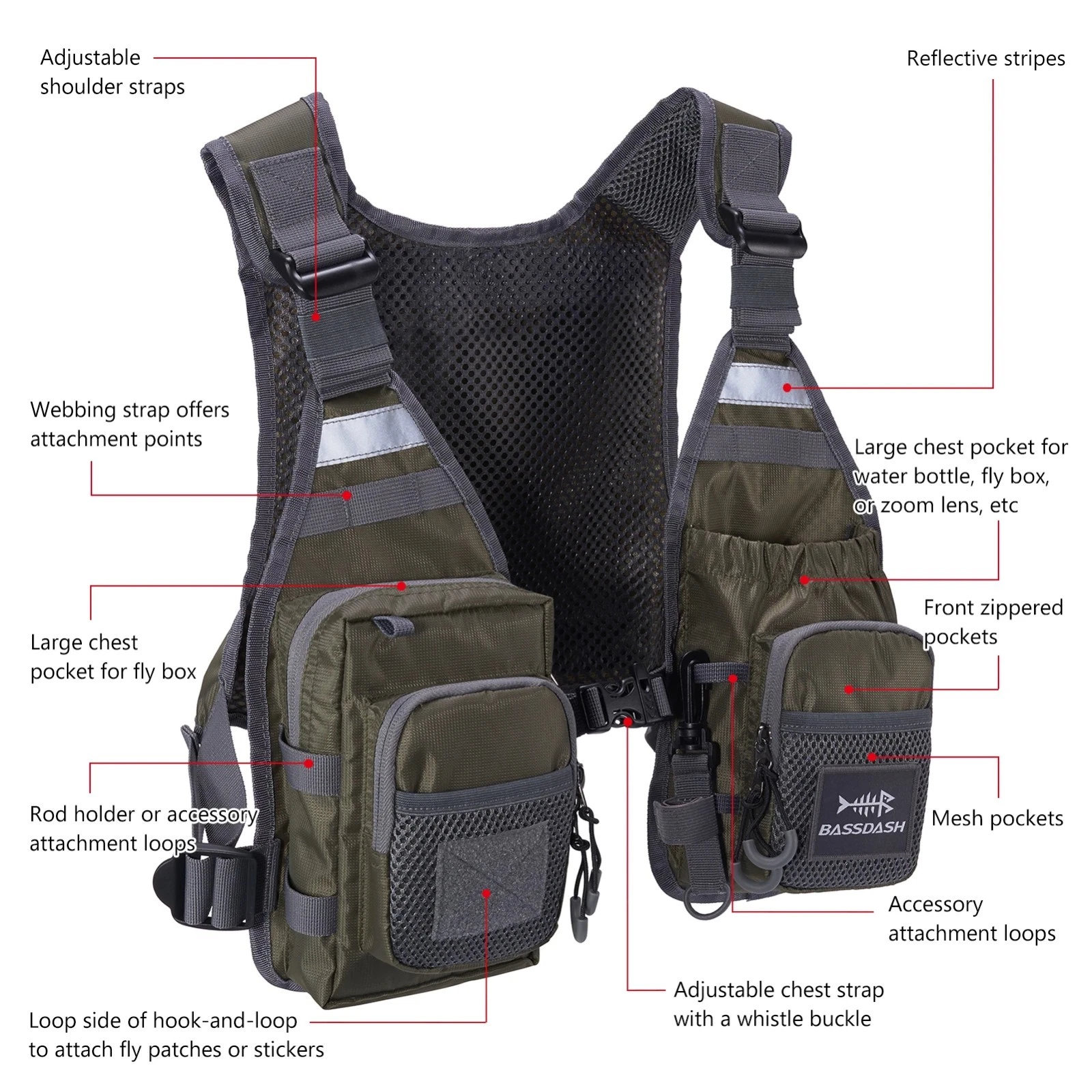 FV08 Ultra Lightweight Fly Fishing Vest for Men and Women Portable Chest Pack UK