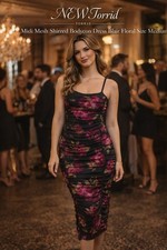 NEW Torrid Midi Mesh Shirred Bodycon Dress Blair Floral Size M Vampcore Glam