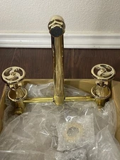 Signature Polished Brass Wall Mount Faucet Widespread Dual Handle LF-WW10-8-BP