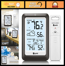 Wireless Indoor Outdoor Thermometer Humidity Monitor, 330ft Range, Backlit Dis