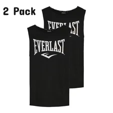 Everlast Men's Black Sleeveless Shirt Glenwood Tank Logo Vest - 2 Pack (S01)