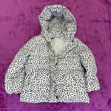 Baby Gap Kids White and Black Hoodie Leopard Spots Winter Puffer Coat Size 5