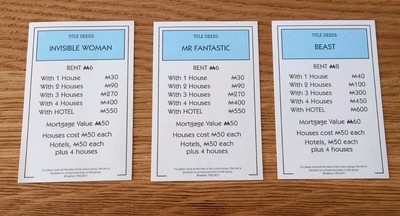 Monopoly Marvel Universum Ersatz Eigentum Biest Herr fantastische unsichtbare Frau 