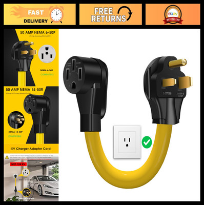 50 Amp EV Charger Adapter Cord, NEMA 6-50P to 14-50R, 250V, 12'' Extension for Te