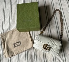 Gucci GG Marmont Matelassé Leather Super Mini cream leather removable chain