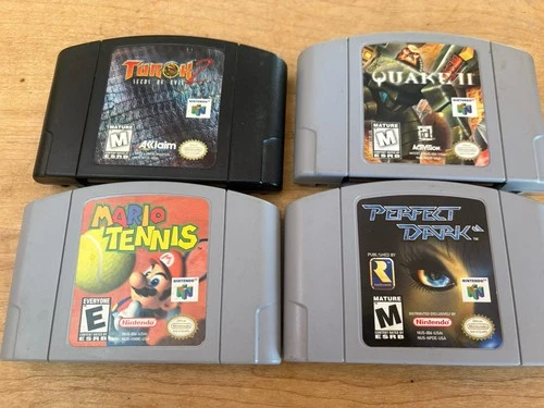 Nintendo 64 N64 4 Game Lot, Turok 2, Mario Tennis, Quake II, Perfect Dark