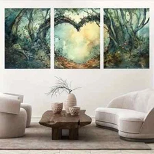 3pcs  Nature Pathway Enchanted Forest Heart Arch Wall Art Canvas Unframed/Framed