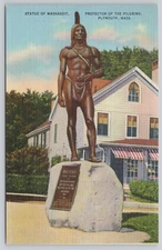 Postcard Massasoit Statue Plymouth Massachusetts