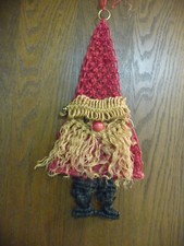 Vintage Macrame Santa Burgundy BOHO Wall Hanging Christmas Retro