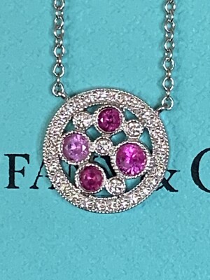 Tiffany Co Platinum Cobblestone Pink Sapphire Diamond Rose