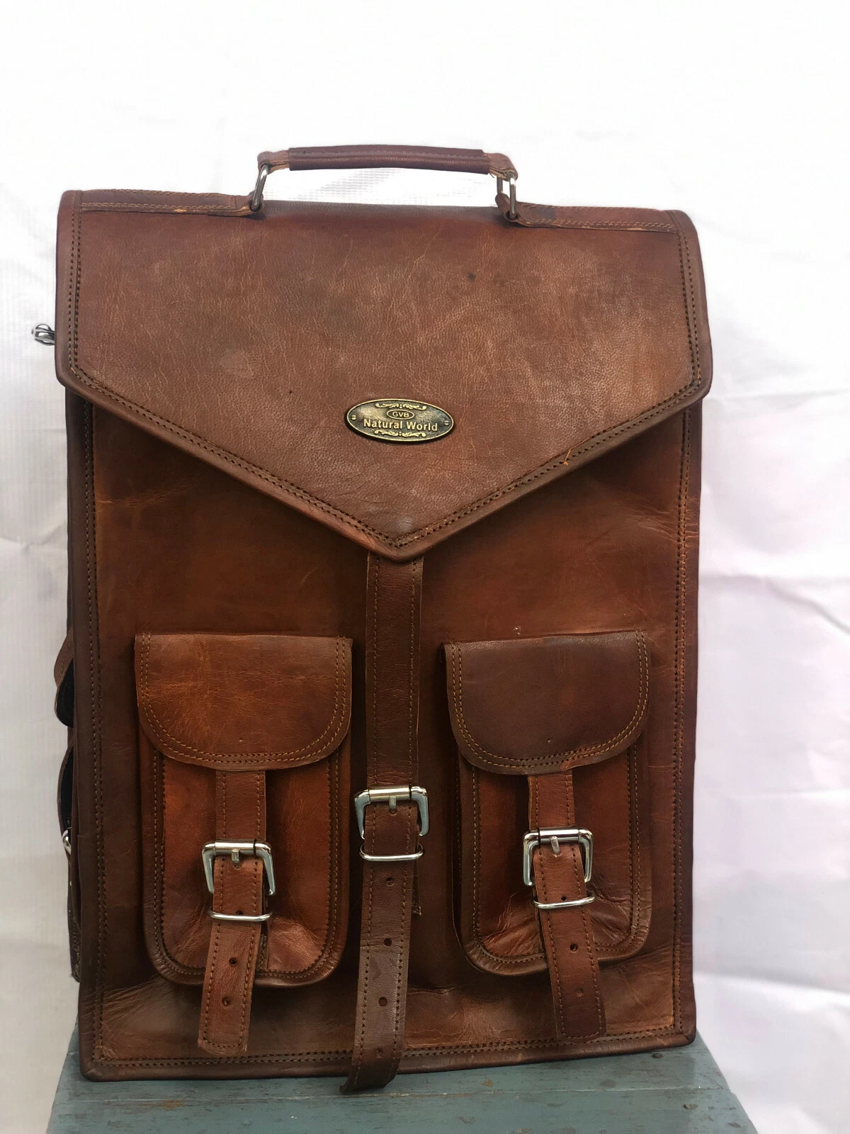 Men's Leather Backpack Satchel Vintage Bag laptop Travel Case Camping Rucksack