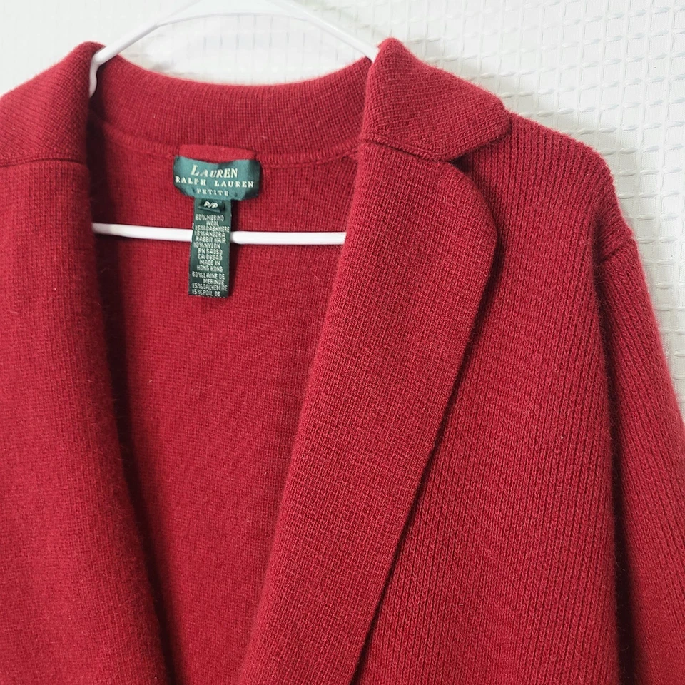 Vtg LRL Ralph Lauren Womens P/P Petite Red Open Cardigan Wool/Angora/Cashmere - Image 2 of 4