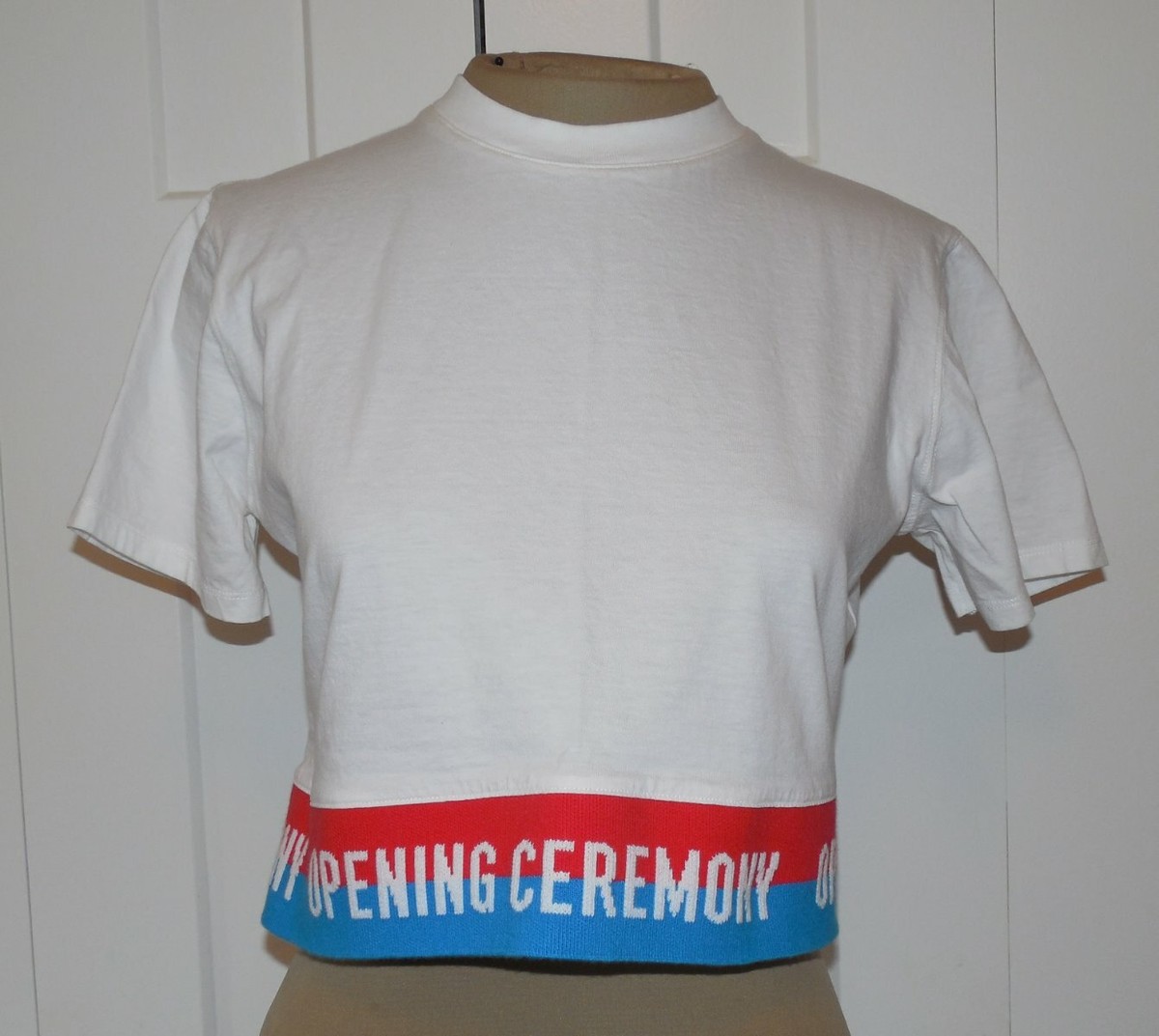 OPENING CEREMONY - オープニングセレモニー サテンリボン ノースリーブ OPENING CEREMONY White Short Sleeve Cropped T-Shirt - XS